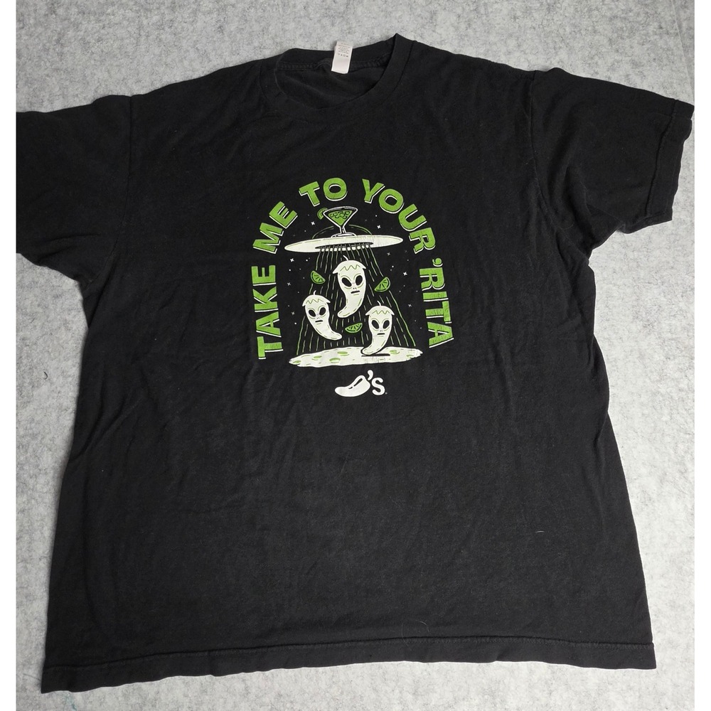 Chilis Grill Bar Take Me To Your Rita Alien UFO Margarita T-Shirt Black Large